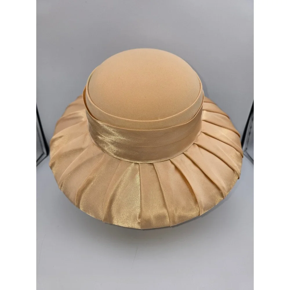 S.O.G.I.C. Dress Hat Womens One‎ Size Gold Good Floral Pleated Wide Brim